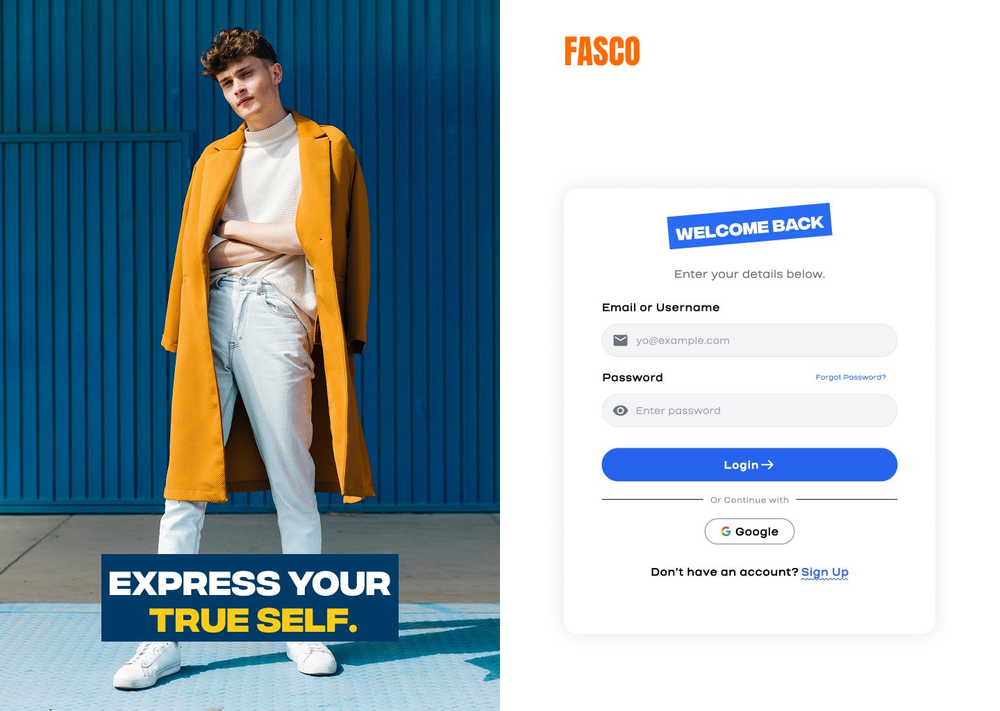 Fasco Login Interface
